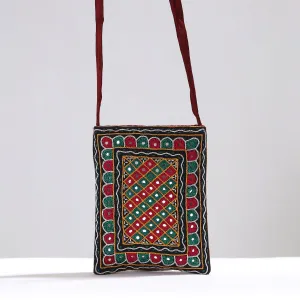 Multicolor - Kutch Abhla Hand Embroidery Mirror Work Mashru Silk Sling Bag 02