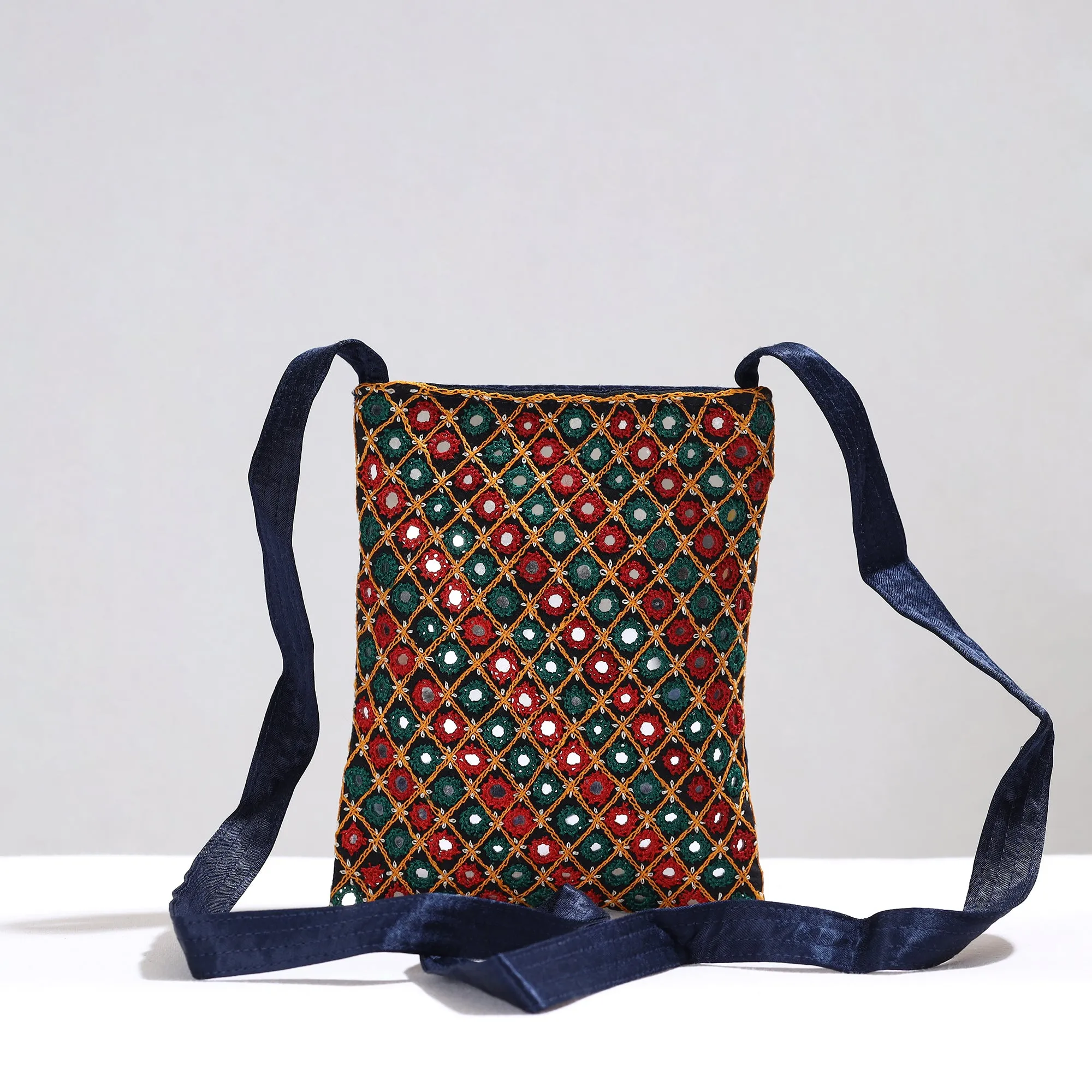 Multicolor - Kutch Abhla Hand Embroidery Mirror Work Mashru Silk Sling Bag 05