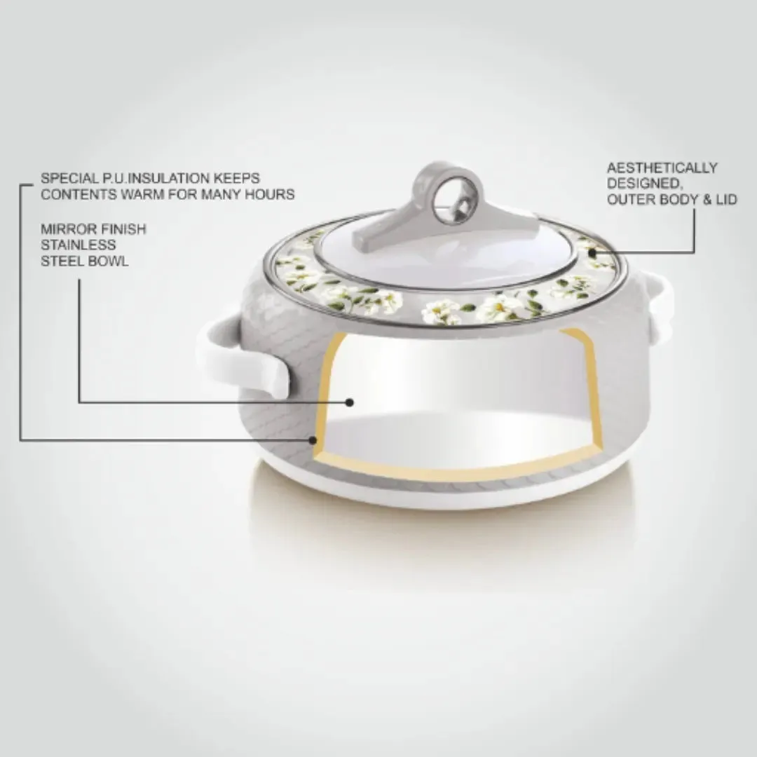 Nayasa Light Brown Casserole - 1500ml Stainless Steel with Floral Lid