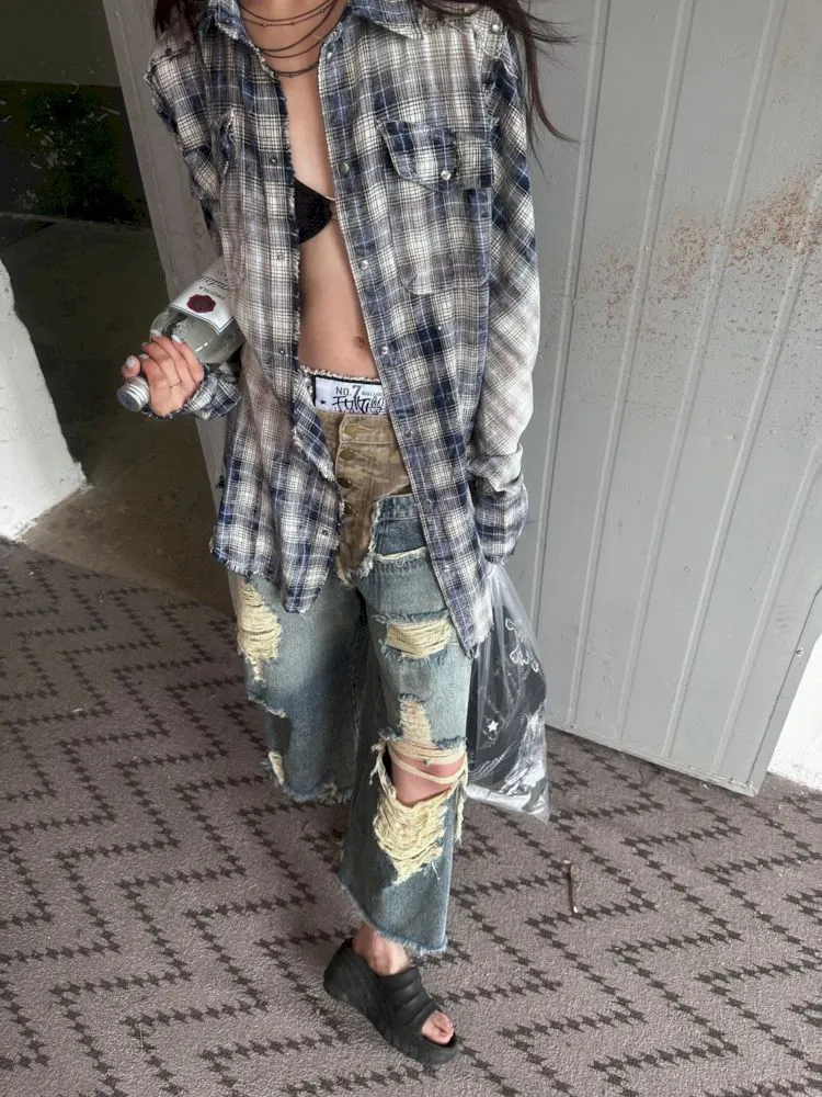Old Studded Plaid Swoosh Work Shirt【s0000008494】