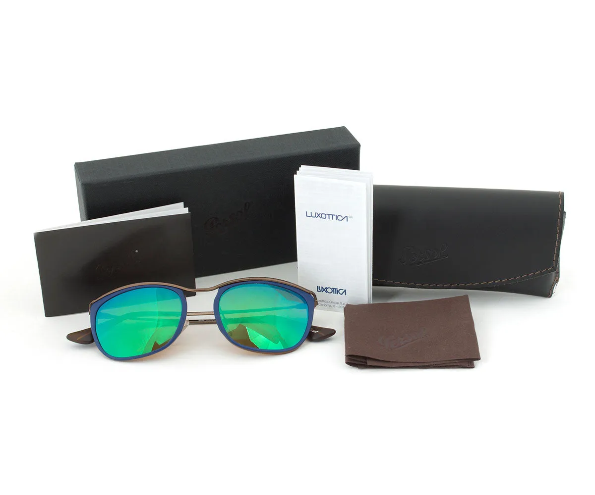 Persol PO3081S 1009/07 Sunglasses | Blue and Matte Havana Frame | Brown Mirror Gold Lens