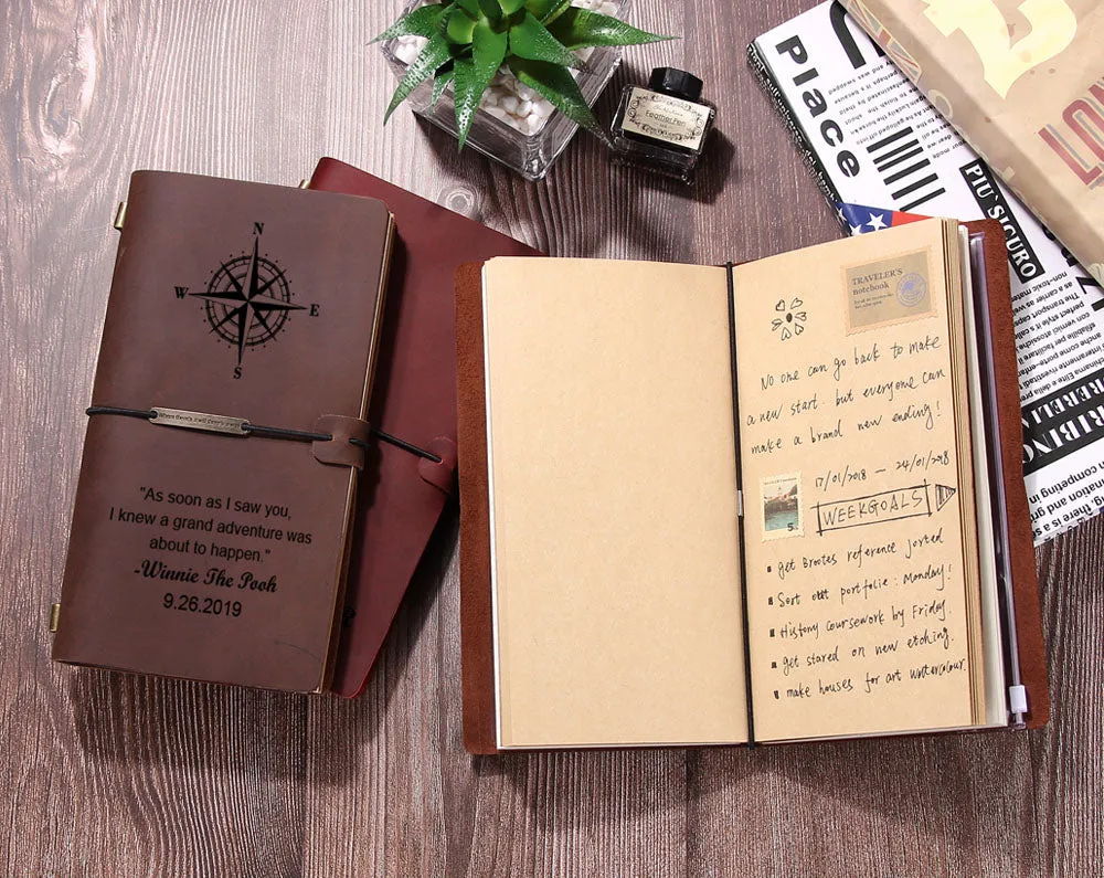 Personalized Vintage Refillable Travel Leather Notebook