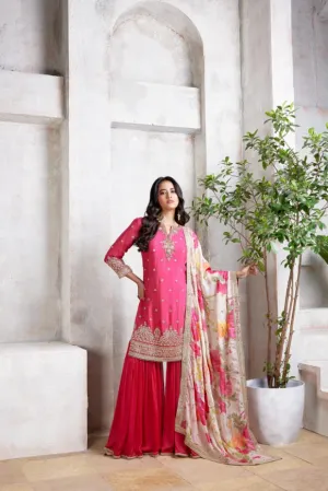 Pink Embellished Premium Silk Sharara Set