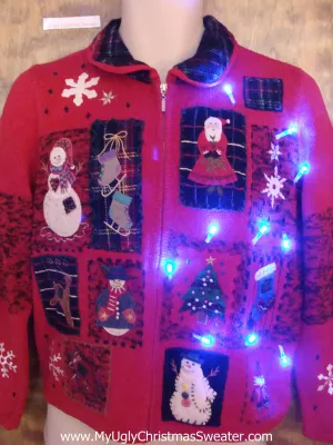 Plaid Themed Crafty Light Up Ugly Christmas Jumper