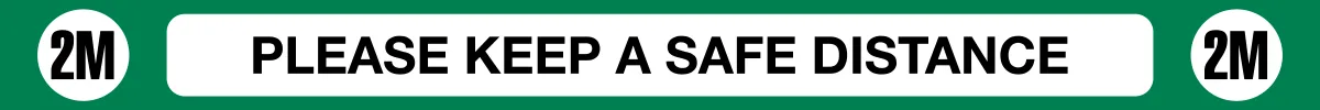 Please Maintain a Safe Distance with Green Border Floor Minder Sign