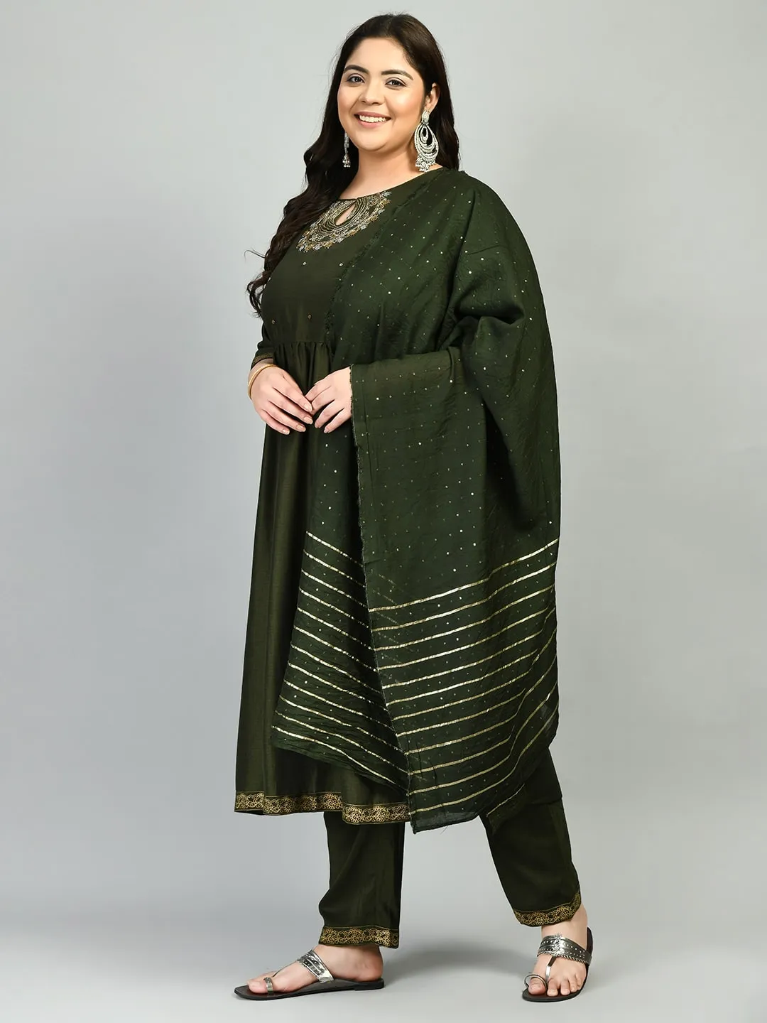 Plus Size Glorious Green Nyraa Cut Kurta Set