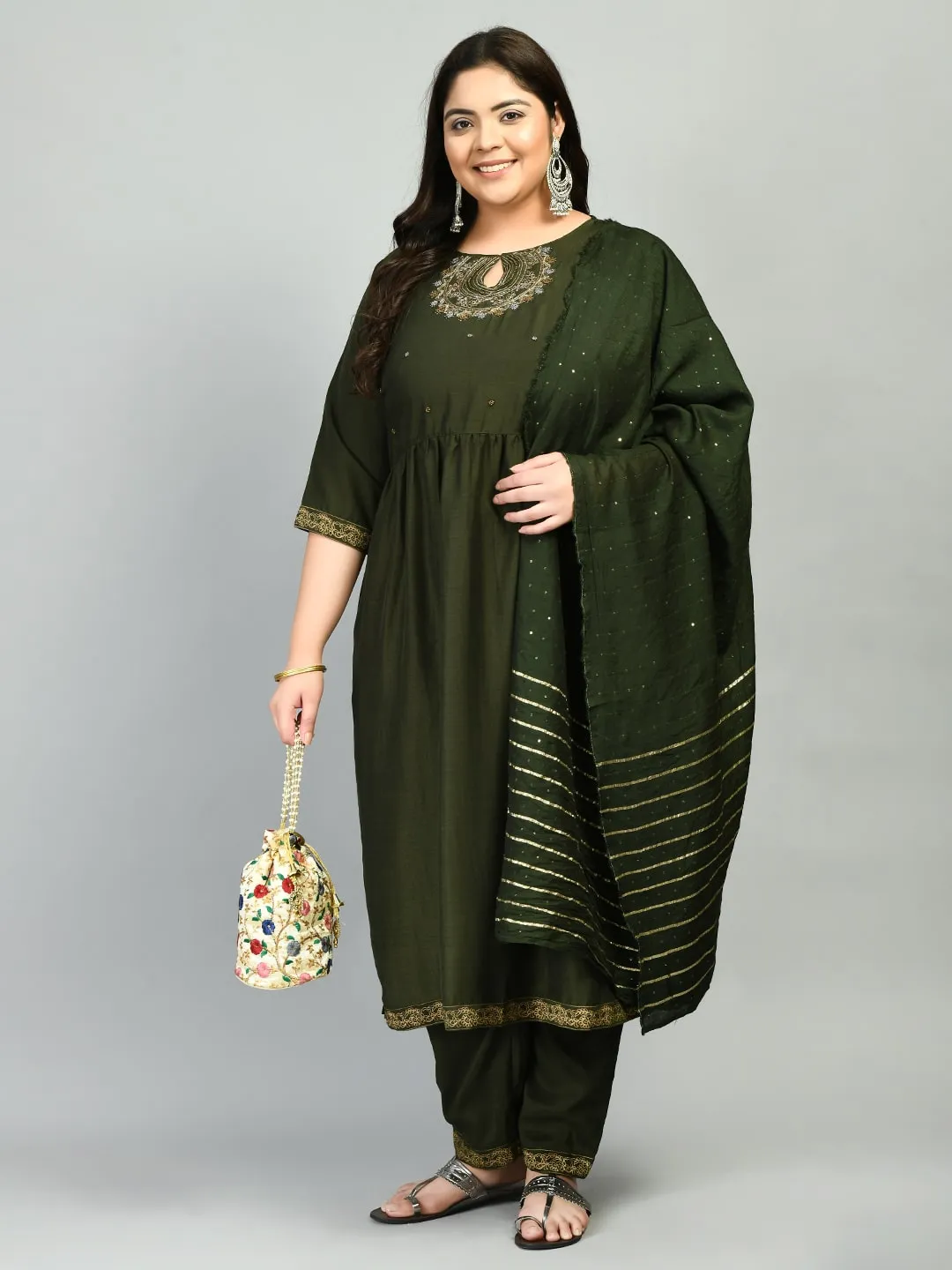 Plus Size Glorious Green Nyraa Cut Kurta Set