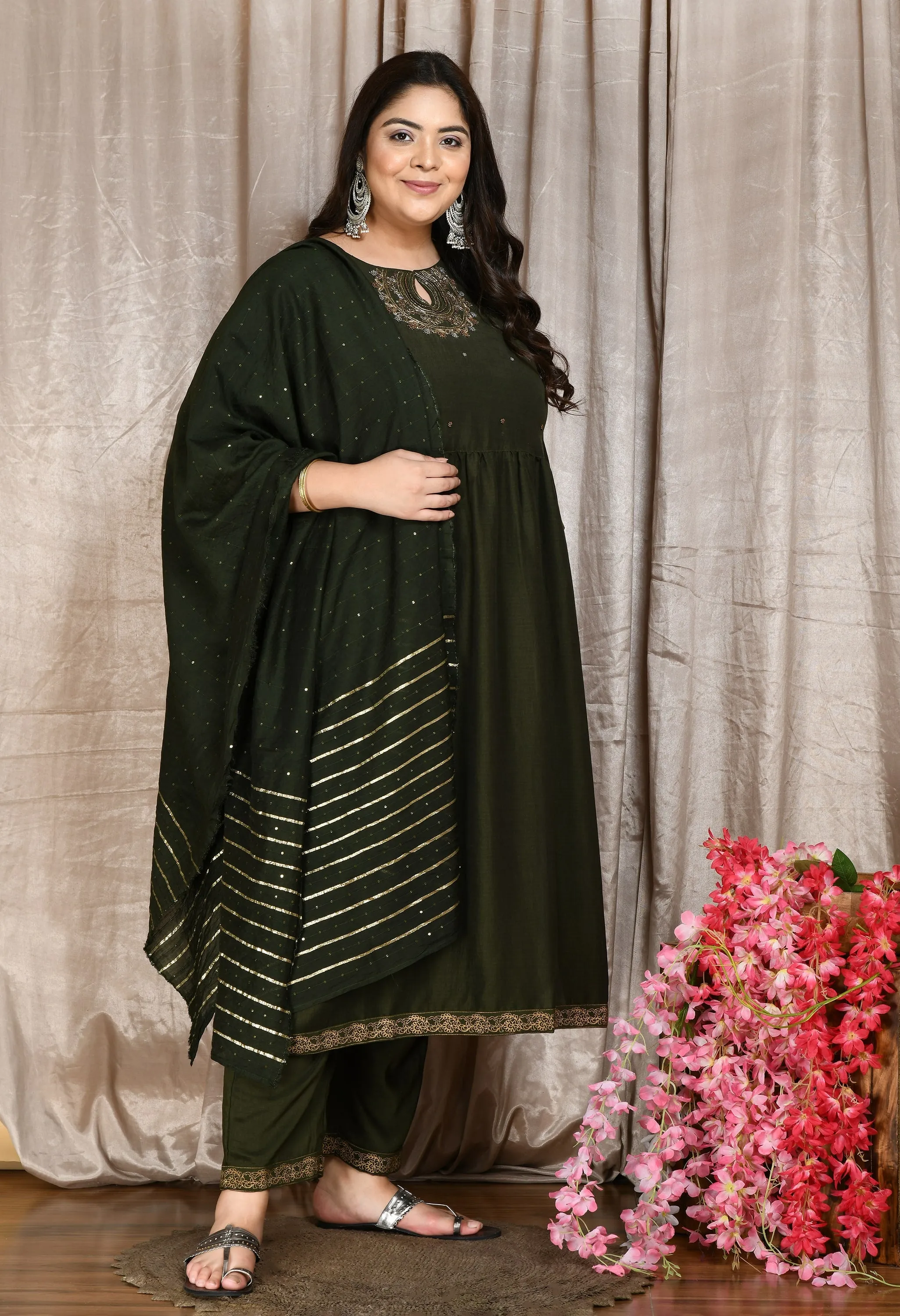 Plus Size Glorious Green Nyraa Cut Kurta Set