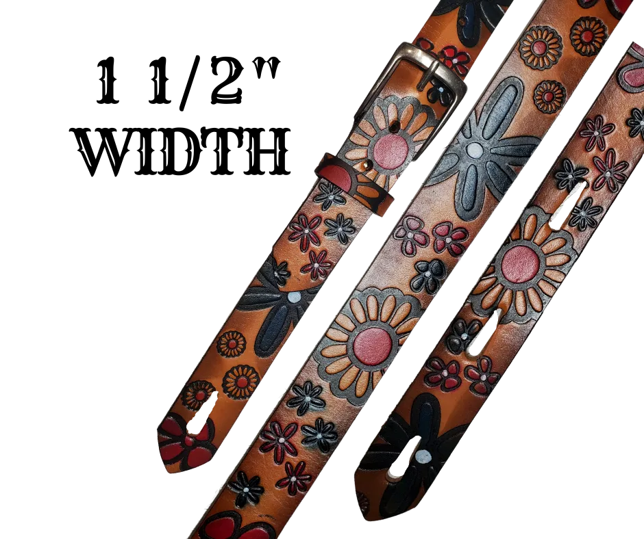 "Mayflowers" Leather Guitar Strap