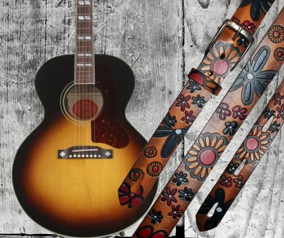 "Mayflowers" Leather Guitar Strap