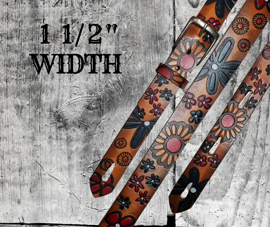"Mayflowers" Leather Guitar Strap