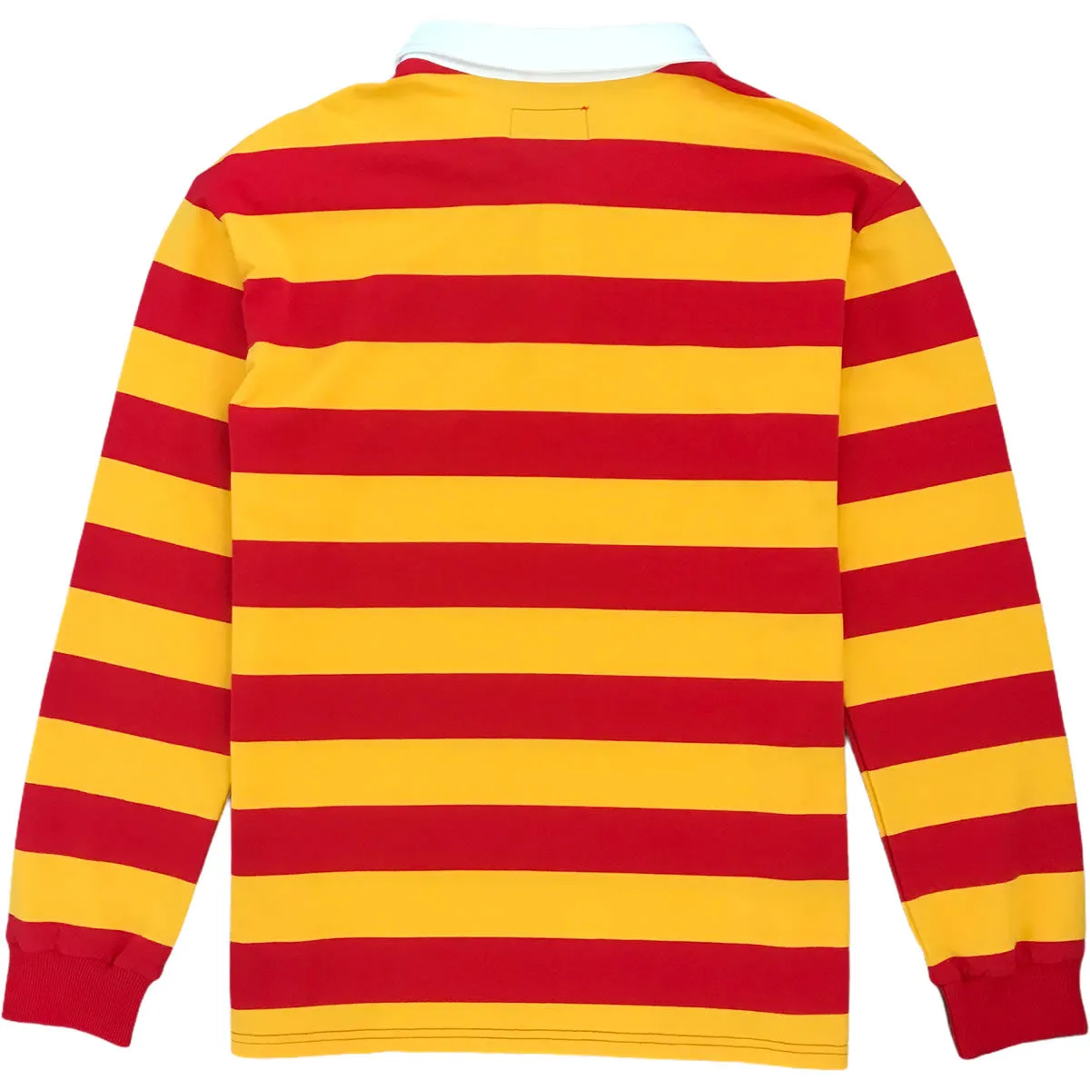Red And Yellow Striped Mens Long Sleeve Rugby Shirt