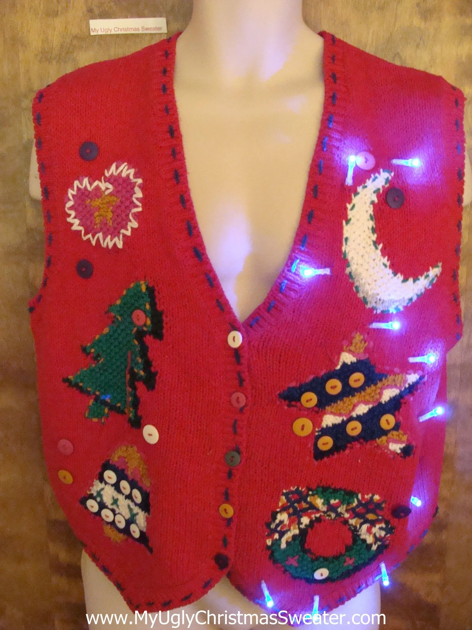 Red Crafty Mess of Fun Light Up Ugly Xmas Sweater Vest