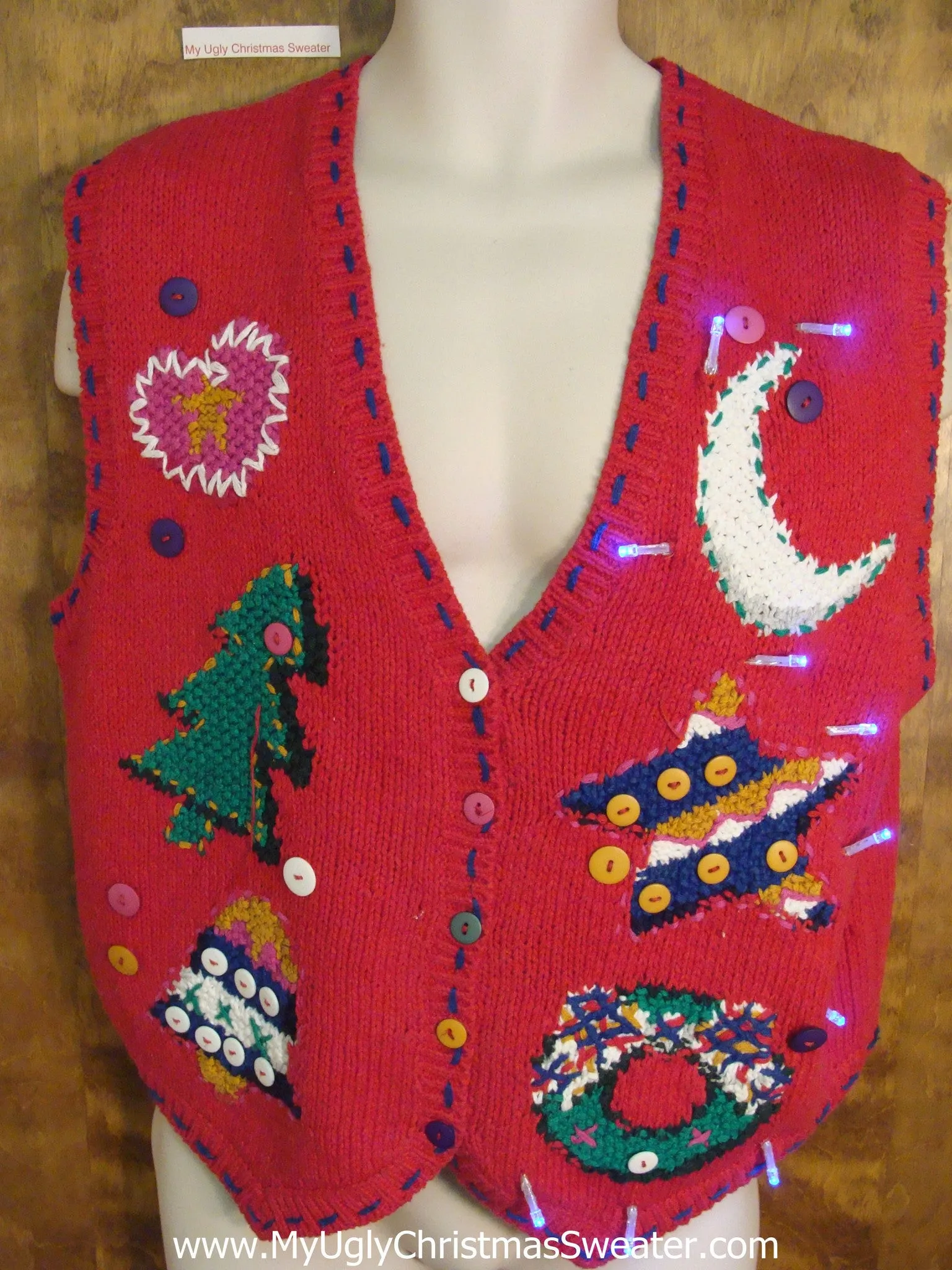 Red Crafty Mess of Fun Light Up Ugly Xmas Sweater Vest