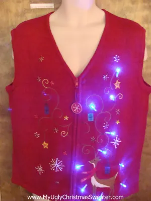 Red Cute Christmas Reindeer Sweater Vest with Lights