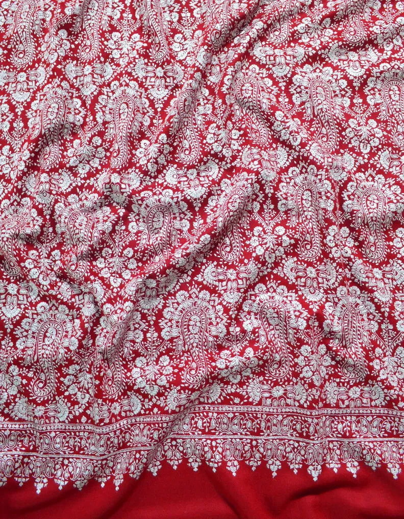 Red Pashmina Shawl With Sozni Work 5927