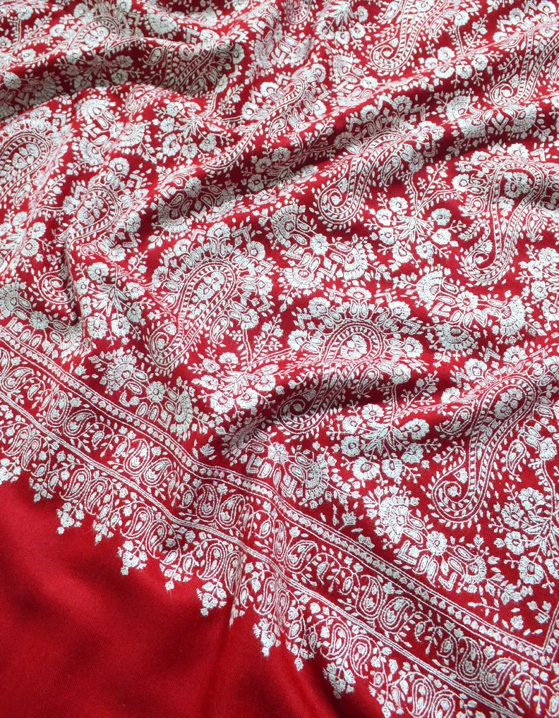 Red Pashmina Shawl With Sozni Work 5927