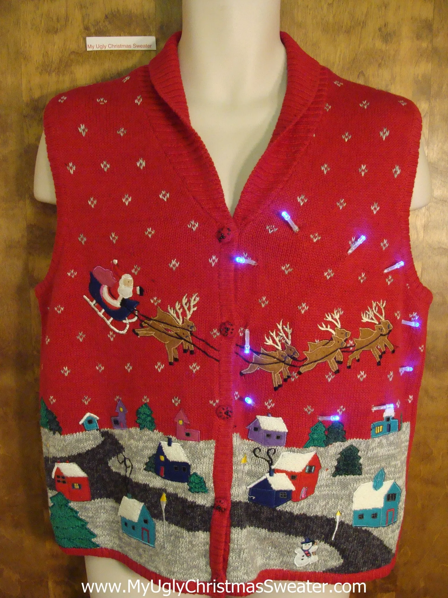 Santa and Reindeer Team Light Up Ugly Xmas Sweater Vest