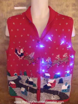 Santa and Reindeer Team Light Up Ugly Xmas Sweater Vest