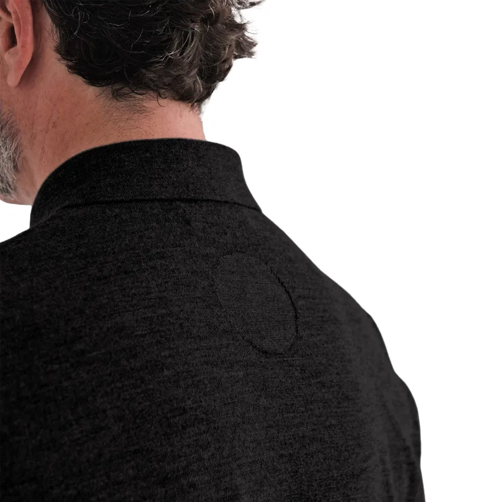SILENCIOSA Merino Wool Long Sleeve Polo - Black