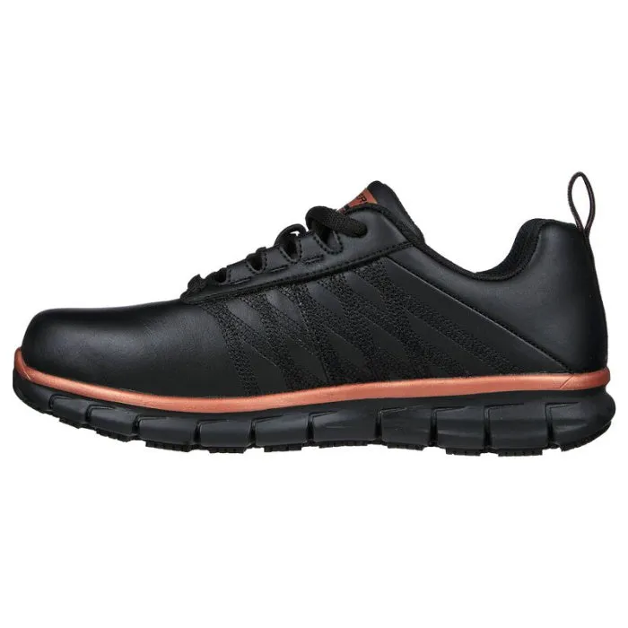 Skechers Sure Track Erath Womens Lace Up Black Rose Gold Work Shoe