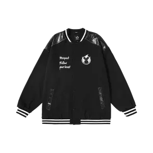Spliced color snake skin Lightning King embroidered baseball collar jacket