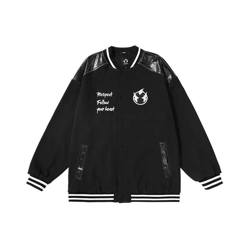 Spliced color snake skin Lightning King embroidered baseball collar jacket