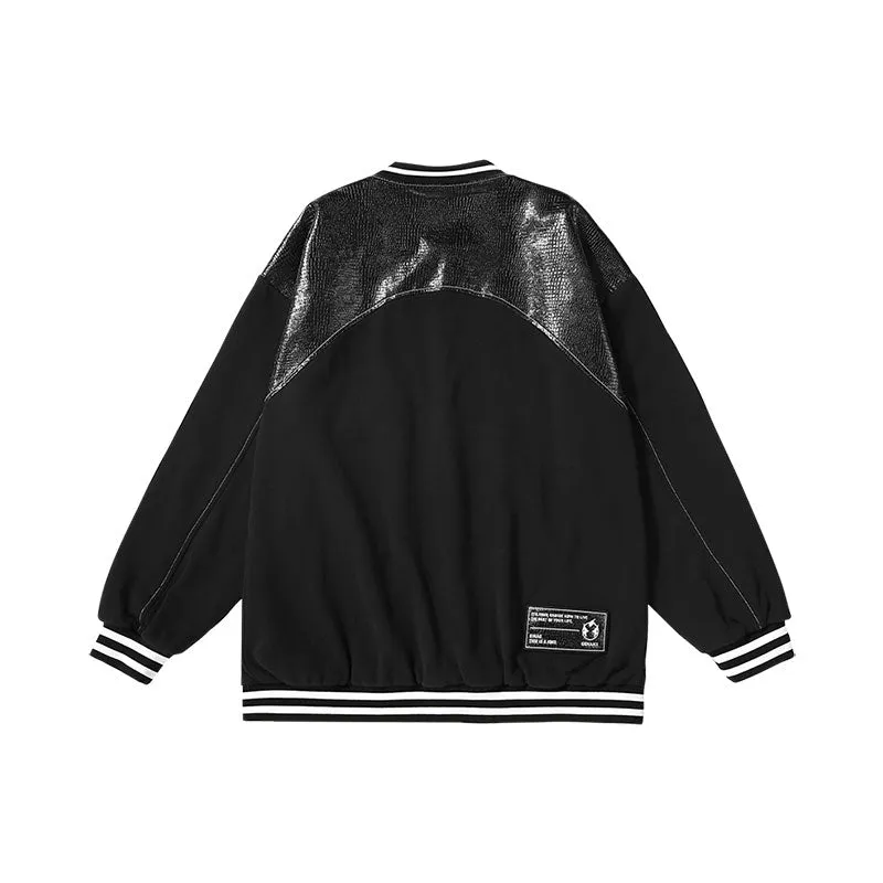 Spliced color snake skin Lightning King embroidered baseball collar jacket