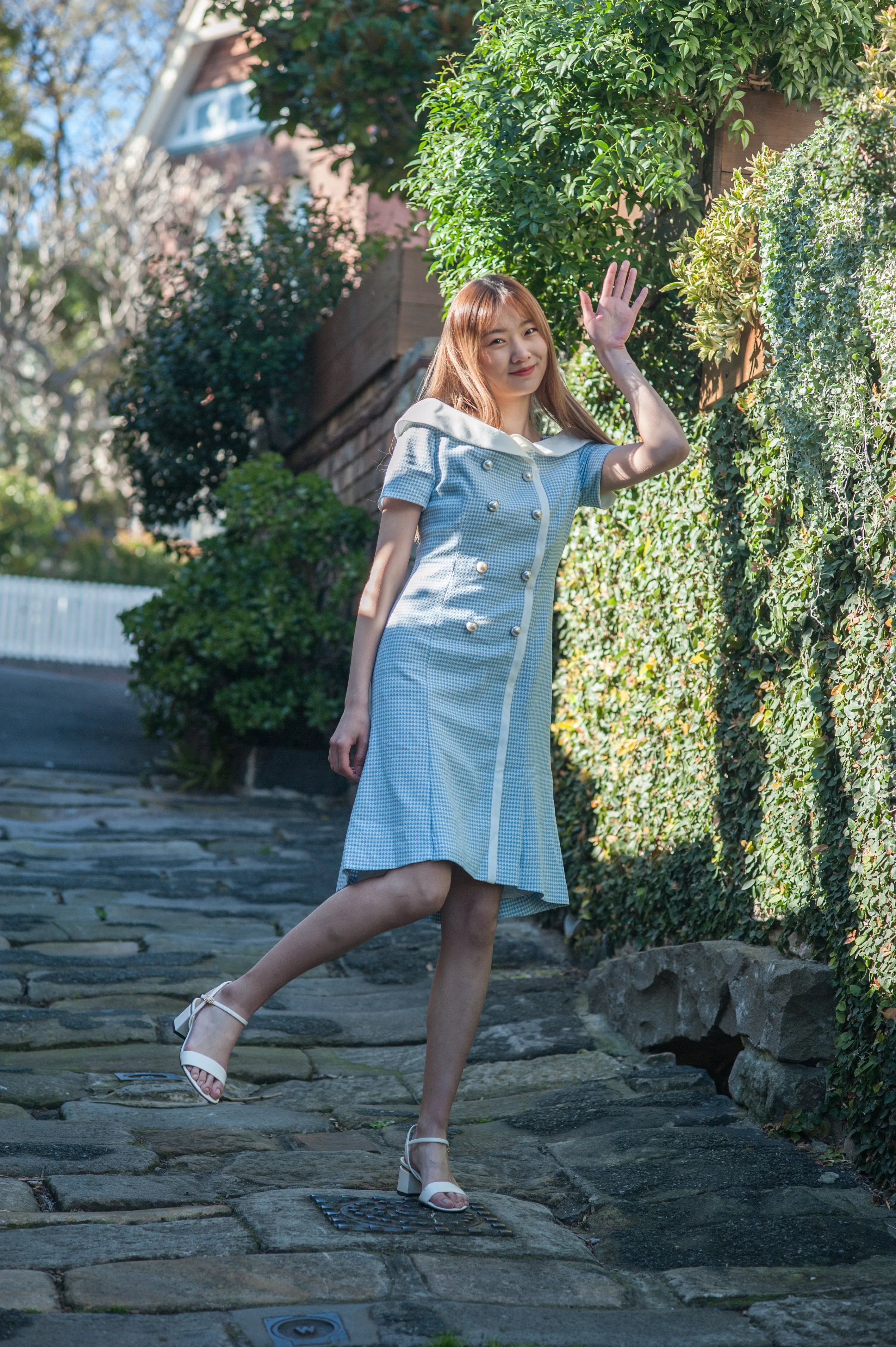Summer Two Button Dress- Sky Blue, Light Pink