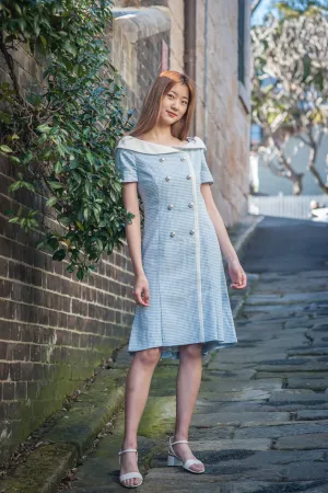 Summer Two Button Dress- Sky Blue, Light Pink