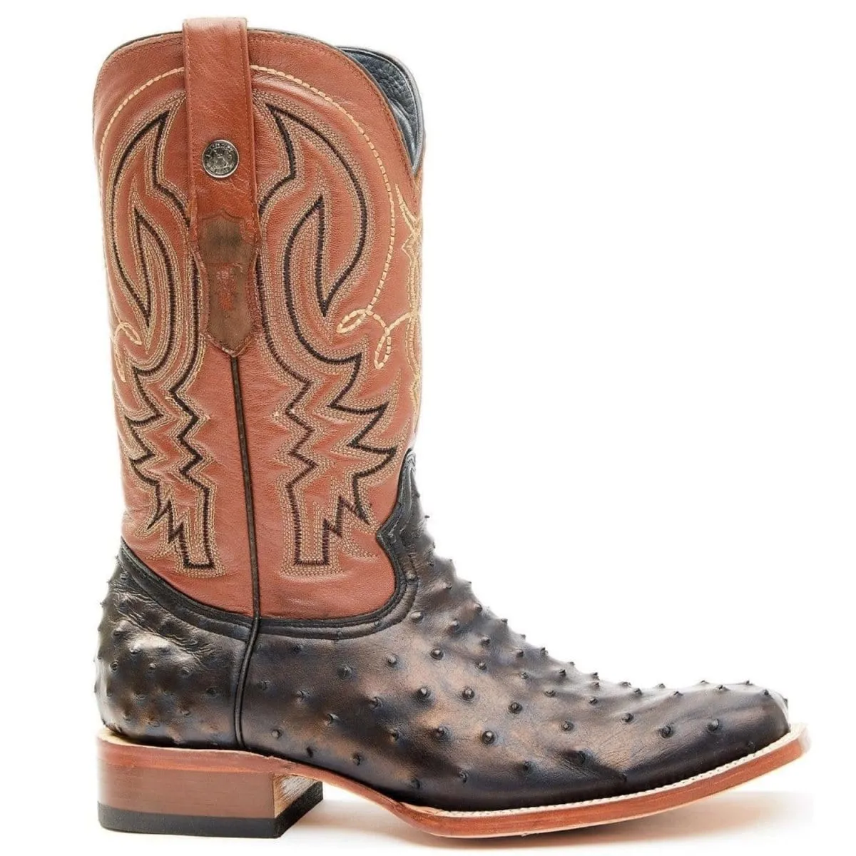 Tanner Mark Men's Cahill Print Ostrich Square Toe Boots Black TM205537