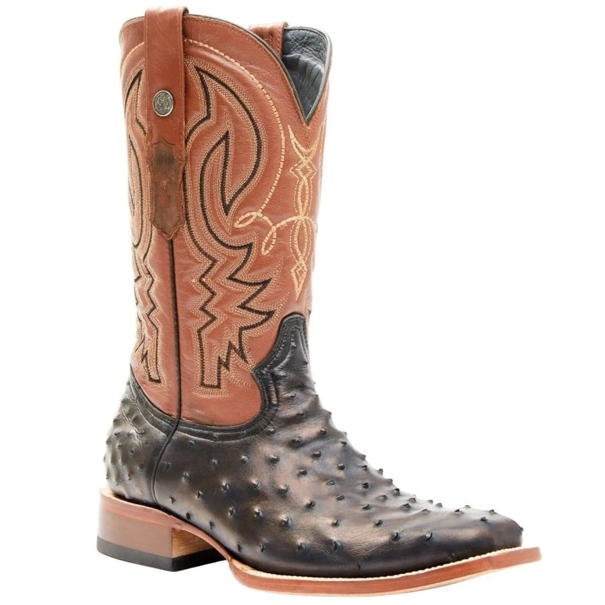 Tanner Mark Men's Cahill Print Ostrich Square Toe Boots Black TM205537