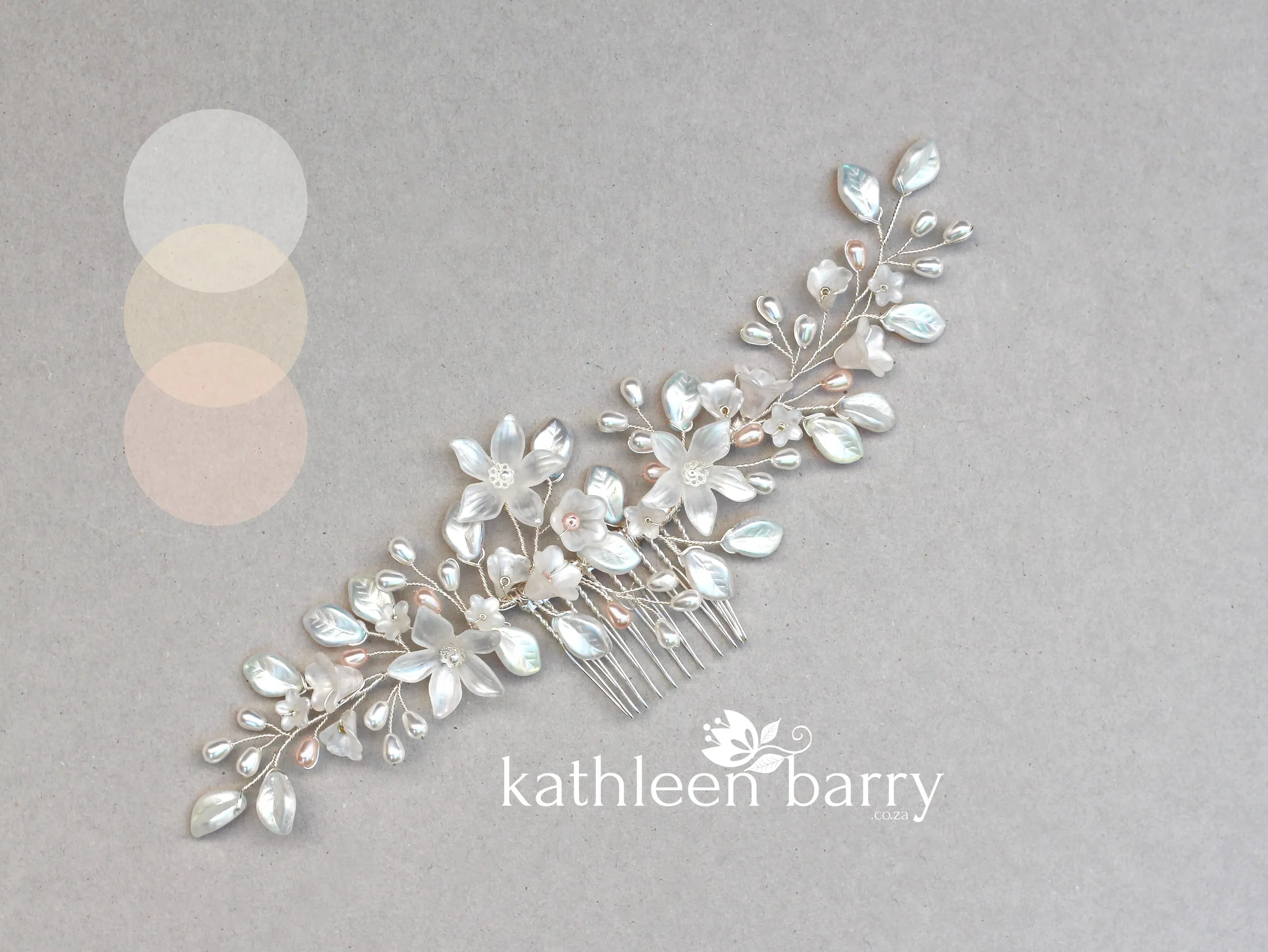 Taryn Statement floral and pearl hairpiece - Silver, gold or rose gold