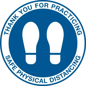 Thank you for Practicing Safe Physical Distancing with Footprint Graphic Floor Minder Sign