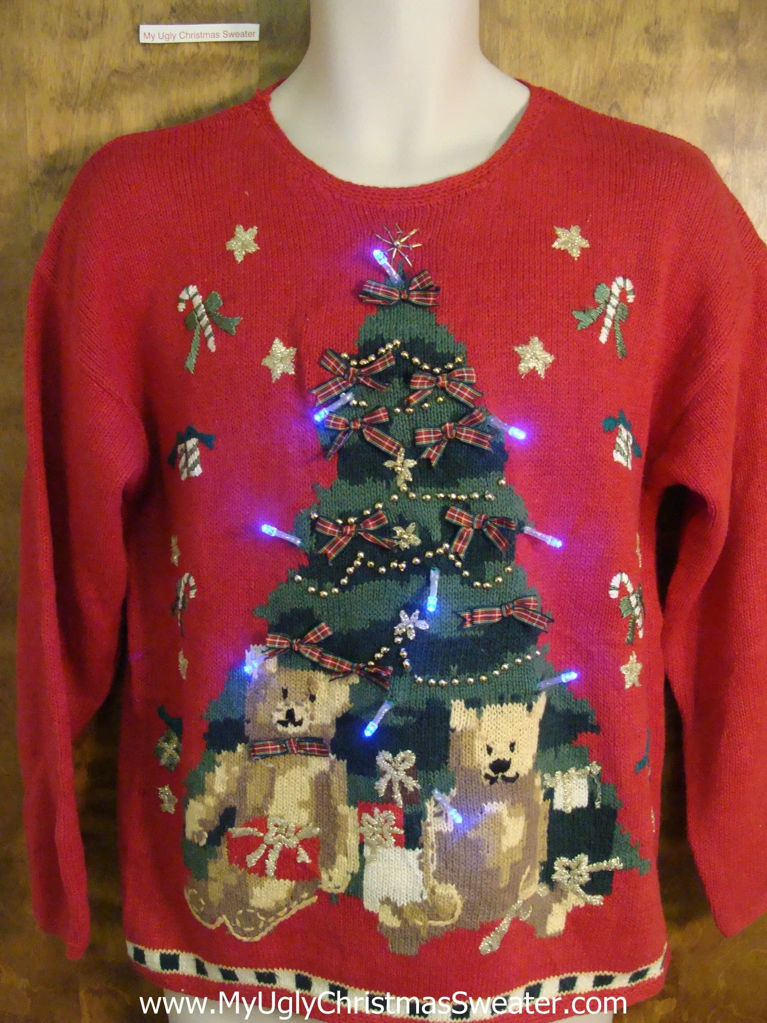 Tree and Bears Light Up Cheesy Christmas Sweater