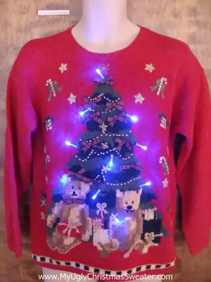 Tree and Bears Light Up Cheesy Christmas Sweater