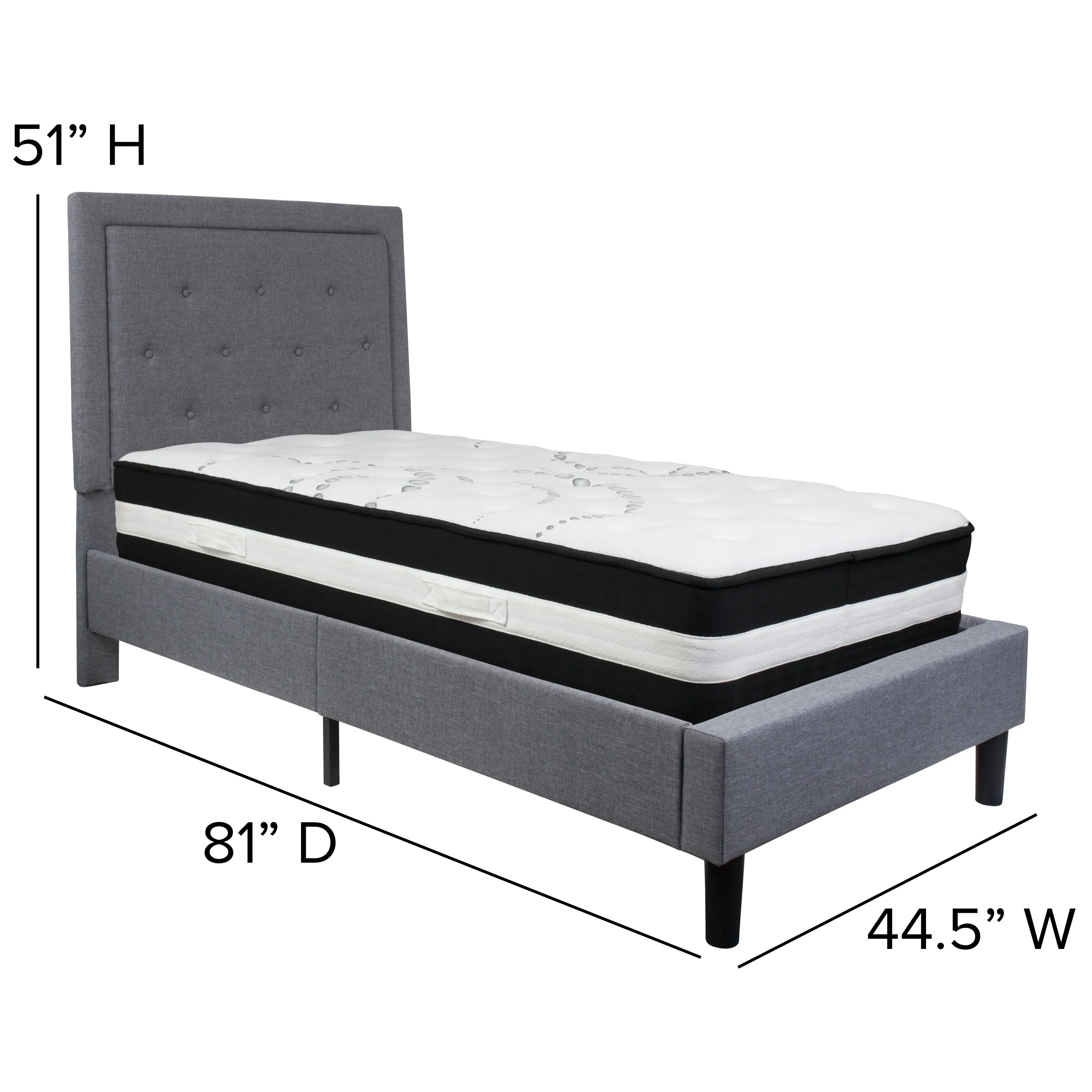 Twin Platform Bed Set-Gray SL-BM-25-GG
