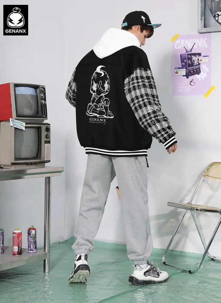 Vibe Style Color Block Embroidered Baseball Collar Jacket