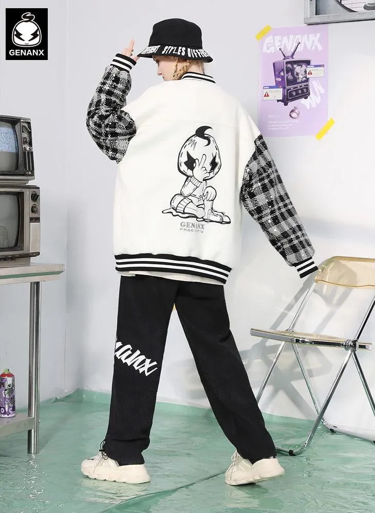 Vibe Style Color Block Embroidered Baseball Collar Jacket