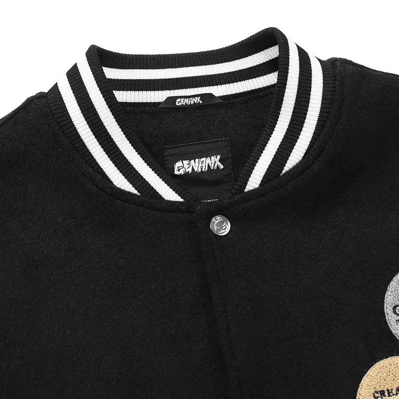 Vibe Style Color Block Embroidered Baseball Collar Jacket