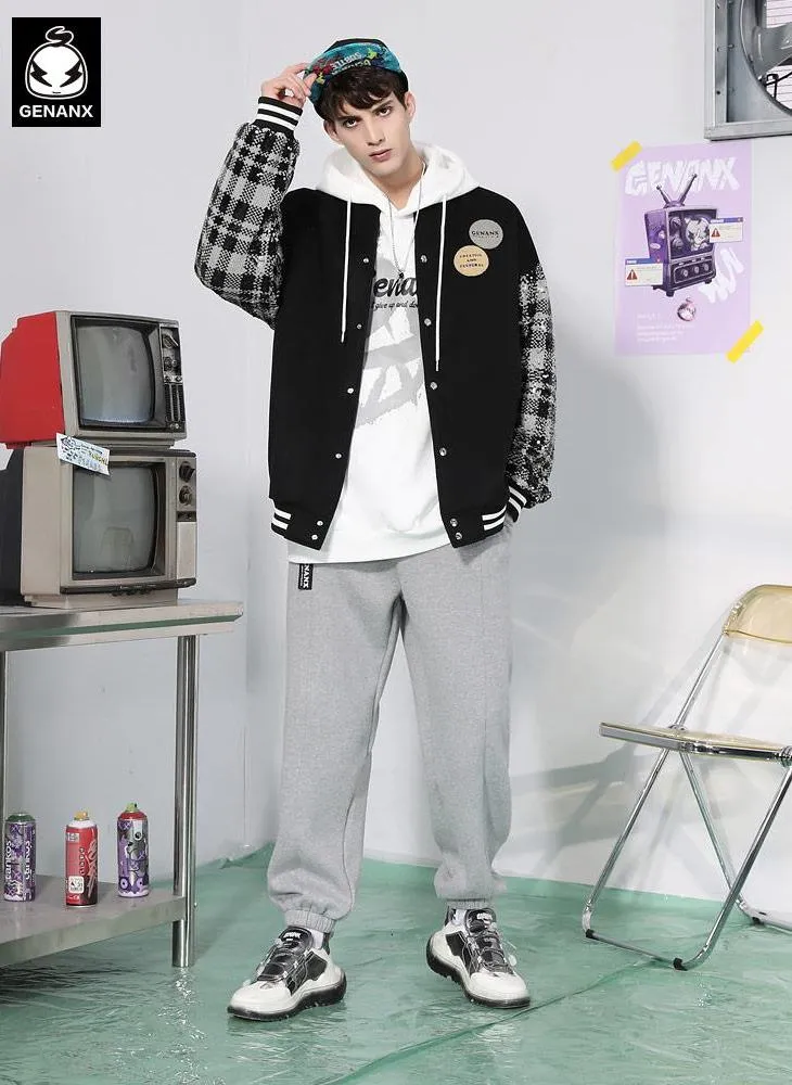 Vibe Style Color Block Embroidered Baseball Collar Jacket