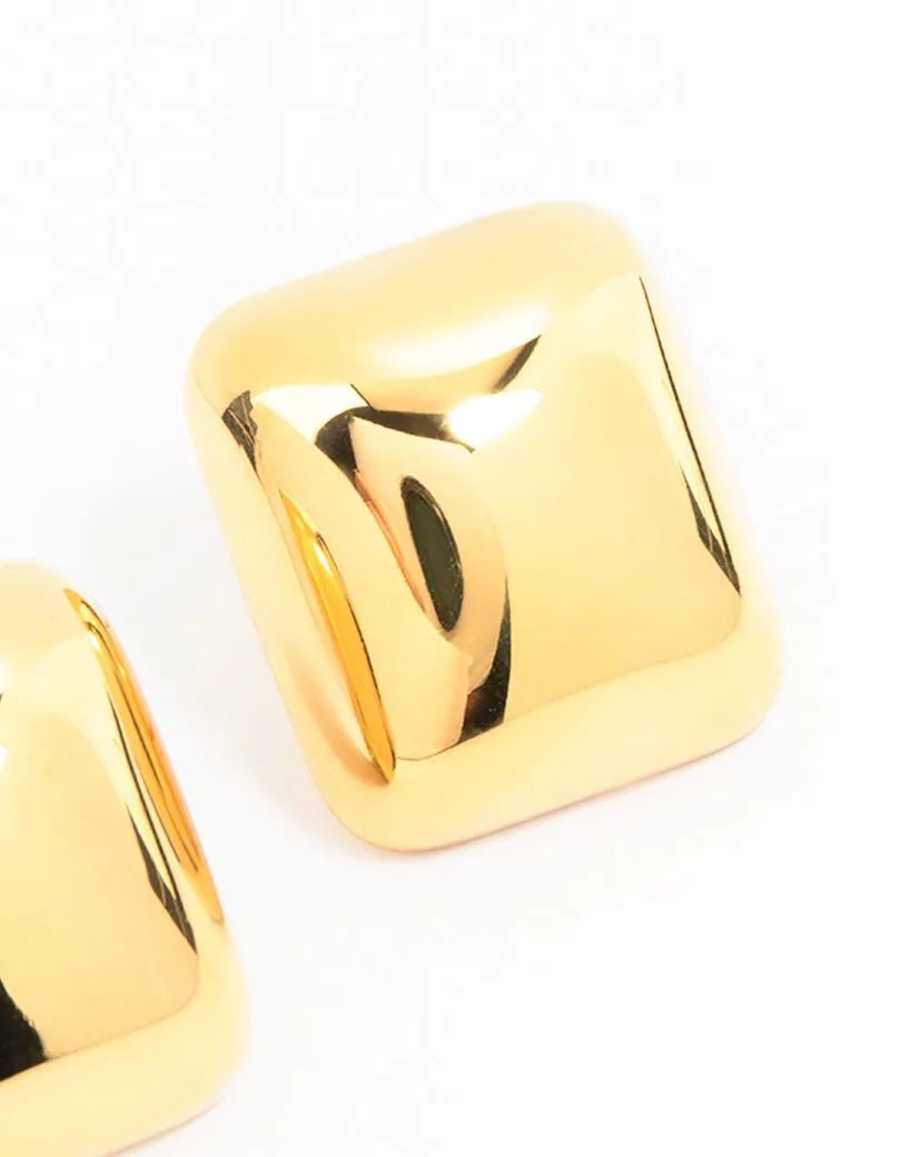 Waterproof Waterproof Gold Plated Stainless Steel Square Stud Earrings