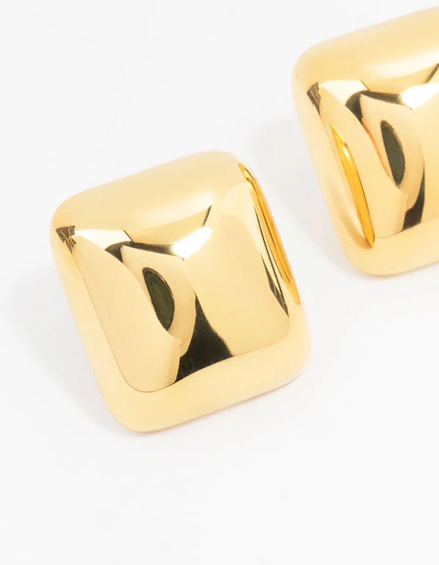 Waterproof Waterproof Gold Plated Stainless Steel Square Stud Earrings