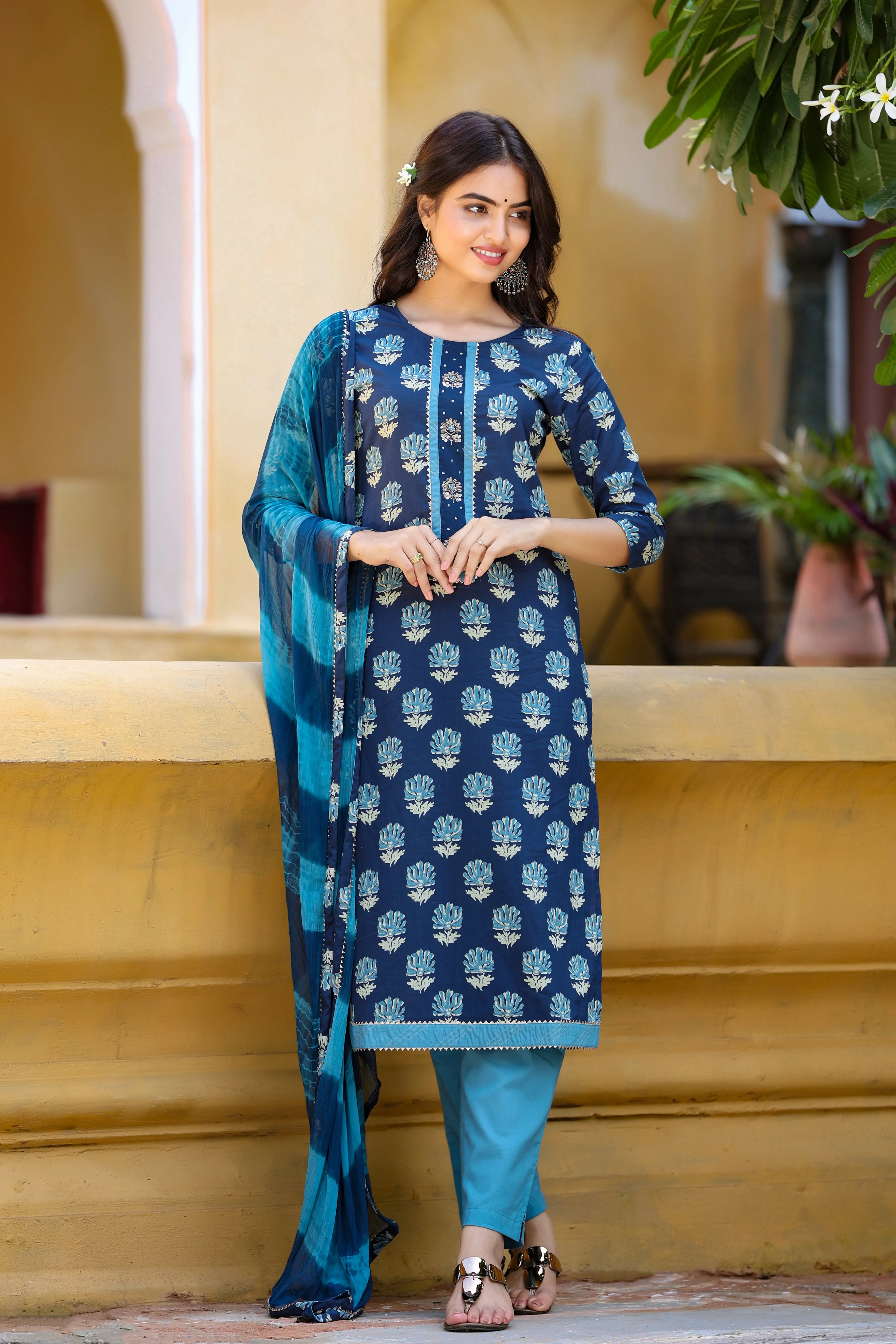 Women Blue Printed Dupatta Set