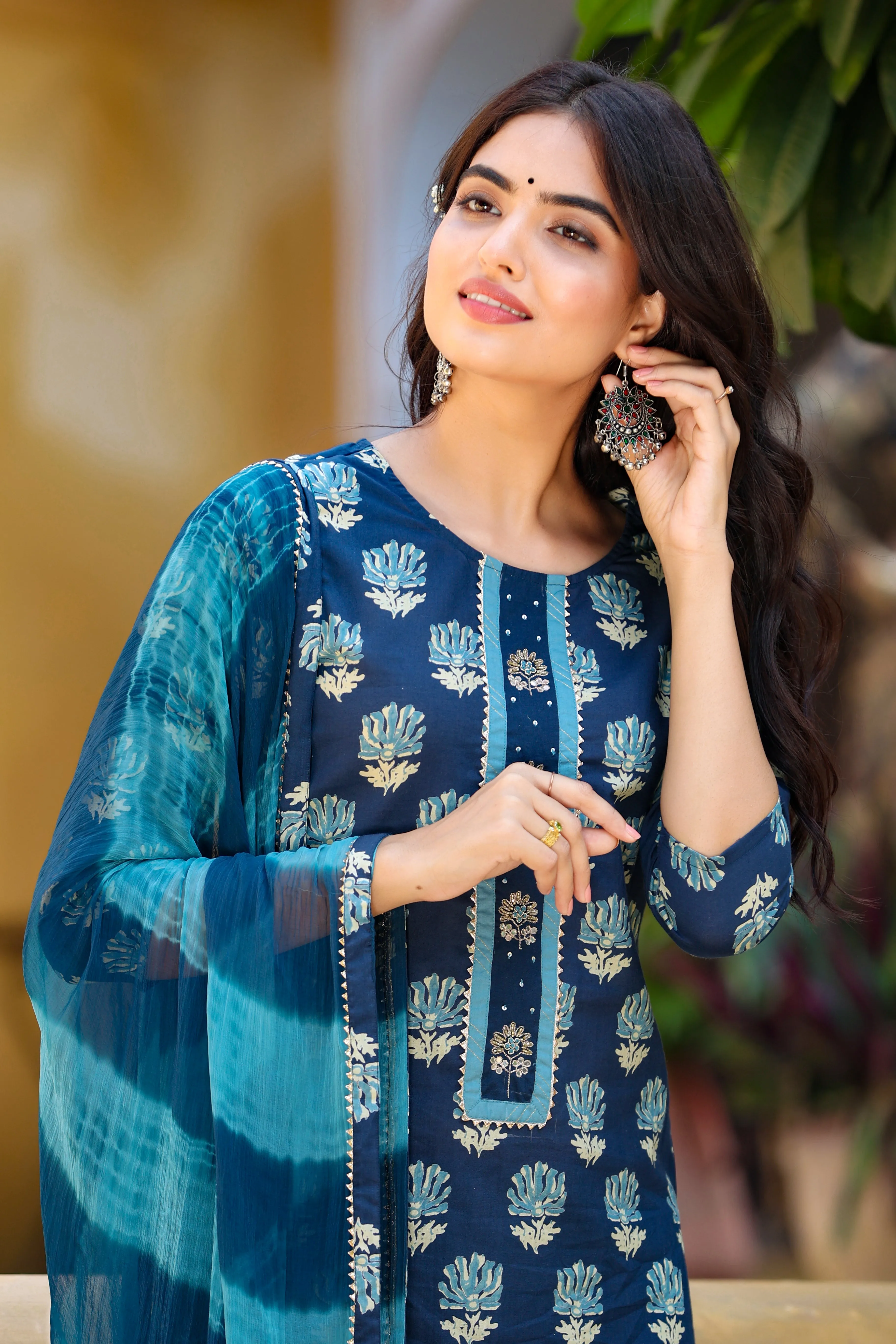Women Blue Printed Dupatta Set