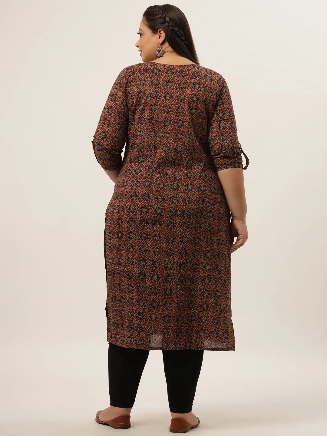 Women Brown Printed Straight Kurta