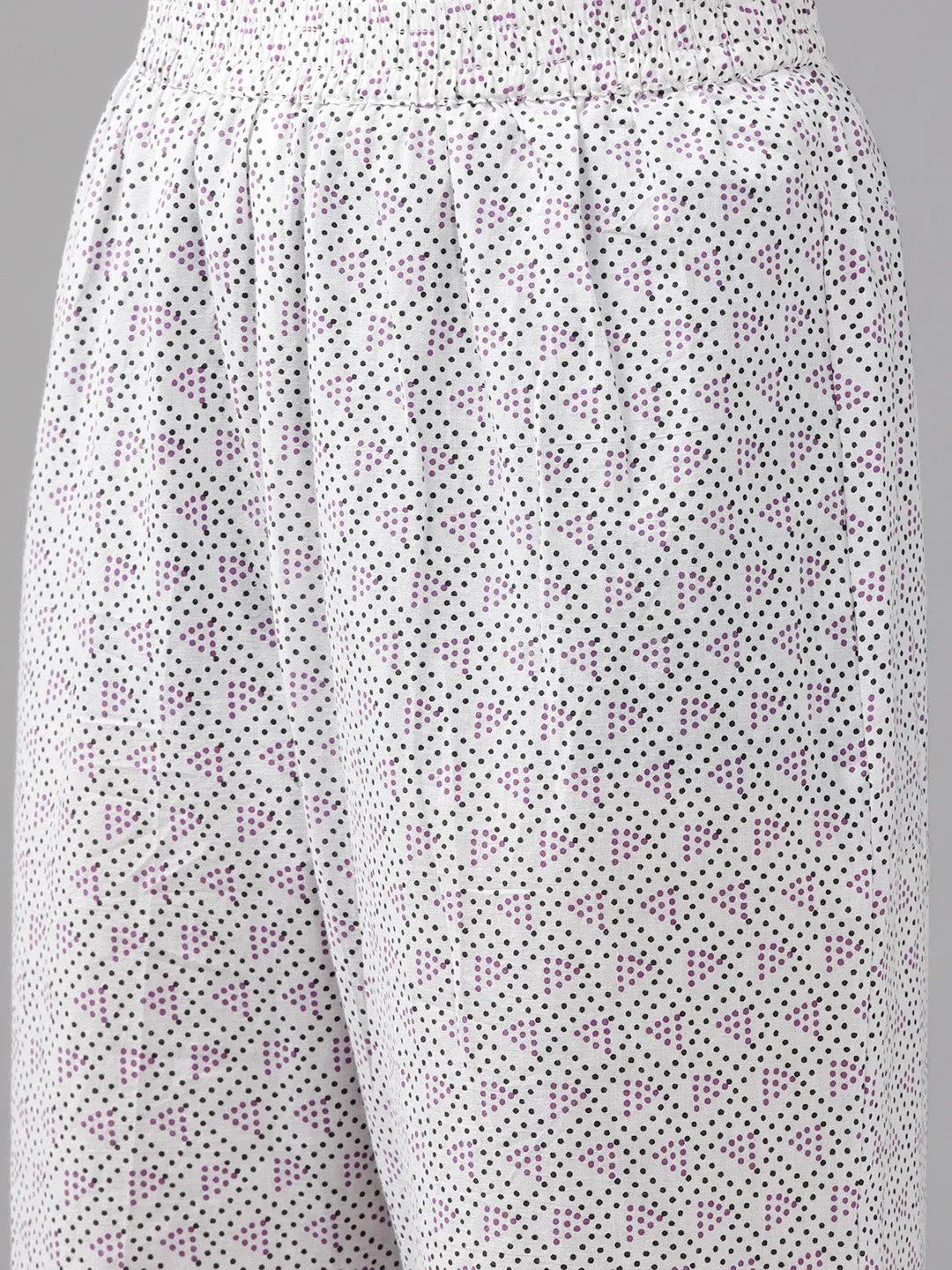 Women Lavenderand White Floral Printed Cotton A Line Kurta Pant & Dupatta Set