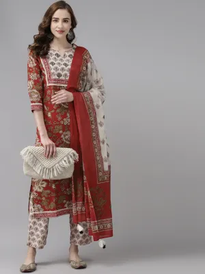 Women Maroon Floral Printed Dupatta Set