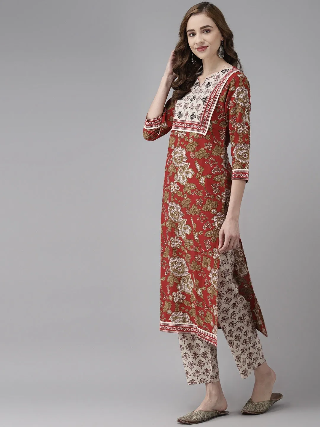 Women Maroon Floral Printed Dupatta Set