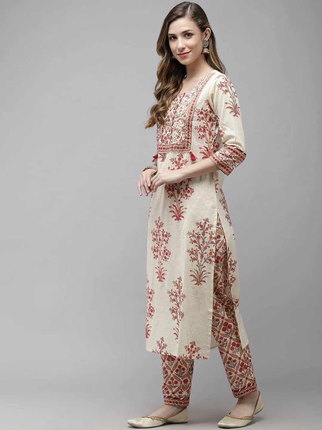 Women Off-White Printed Dupatta Set